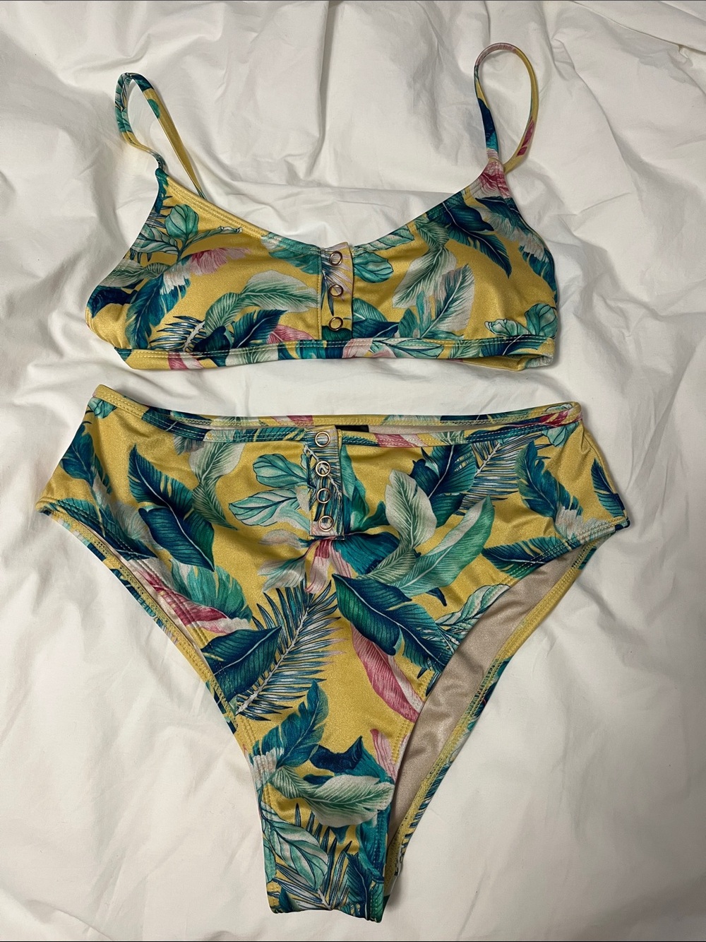 L.A. HEARTS Tropical Leaf High-Waist Bikini Set - Yellow